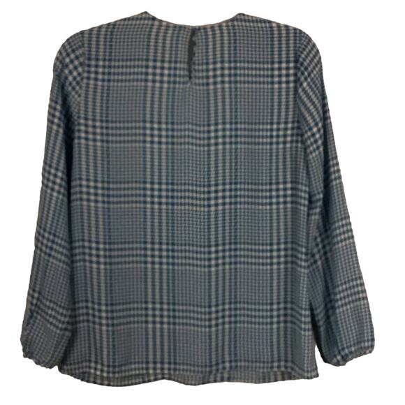 J CREW Houndstooth Plaid Ruffle Front Bib Shirt Top Teal  Blue White sz 2 - Picture 4 of 9